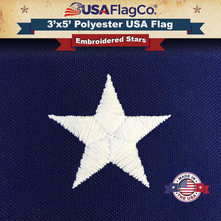 Polyester US Flag (3x5 foot) Embroidered Stars & Sewn Stripes - USA Flag Co.