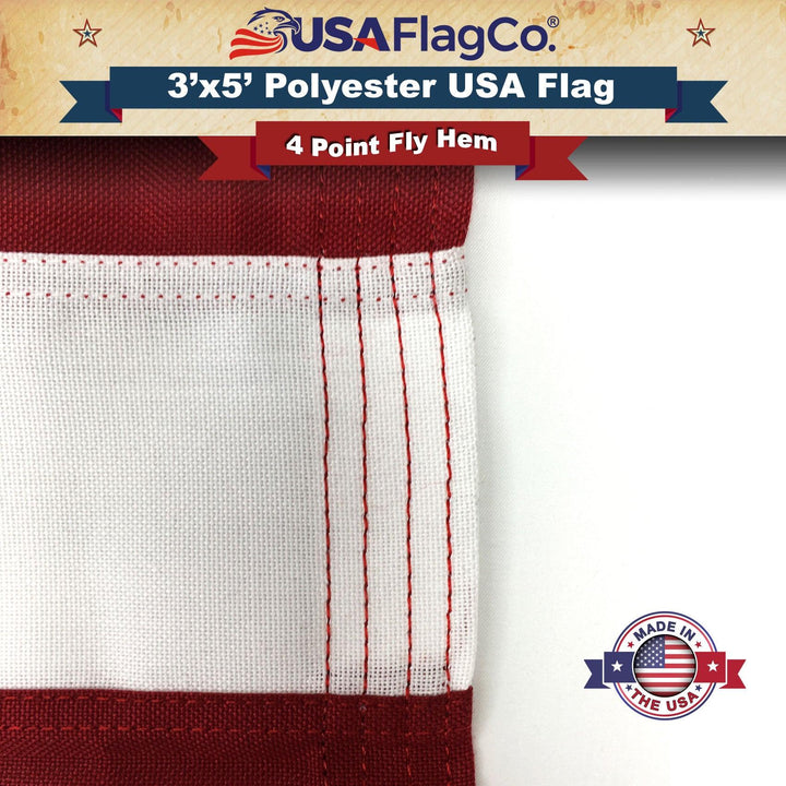 Polyester US Flag (3x5 foot) Embroidered Stars & Sewn Stripes - USA Flag Co.