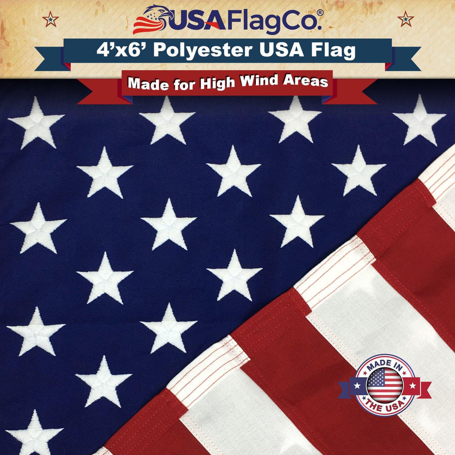 Polyester US Flag (4x6 foot) Embroidered Stars & Sewn Stripes - USA Flag Co.