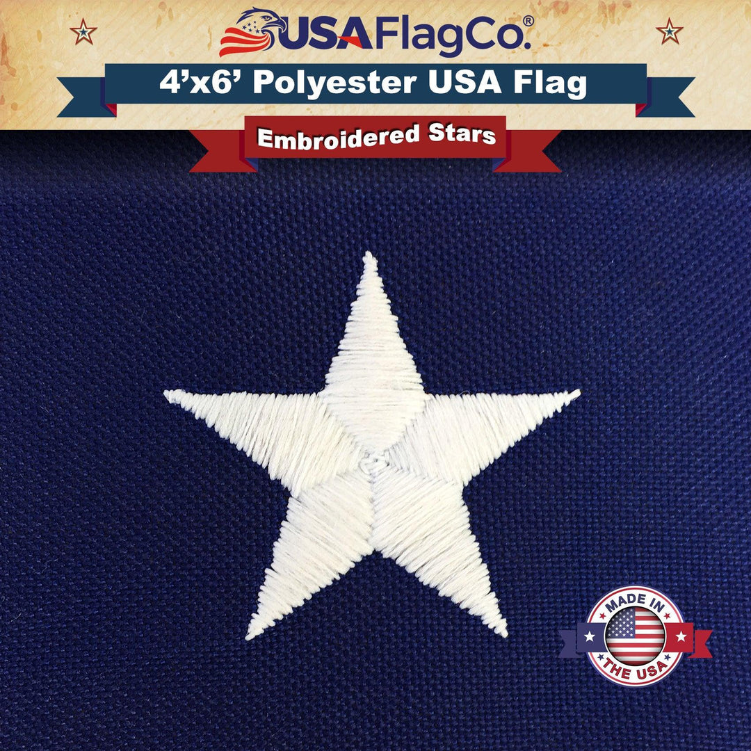 Polyester US Flag (4x6 foot) Embroidered Stars & Sewn Stripes - USA Flag Co.