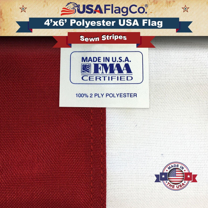 Polyester US Flag (4x6 foot) Embroidered Stars & Sewn Stripes - USA Flag Co.