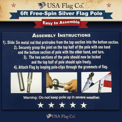 Silver Flag Pole (6ft, 1-inch Diameter) - USA Flag Co.
