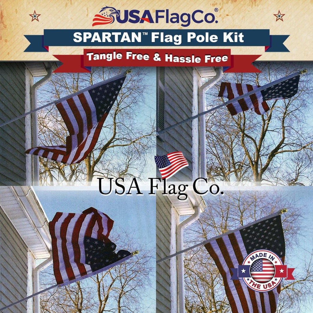 SPARTAN™ NeverFurl® 6ft Flagpole & Bracket Kit (Made in the USA) - Black - USA Flag Co.
