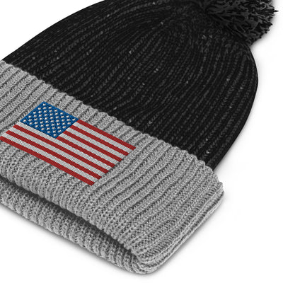 Pom-Pom Beanie - USA Flag (Embroidered Flag)