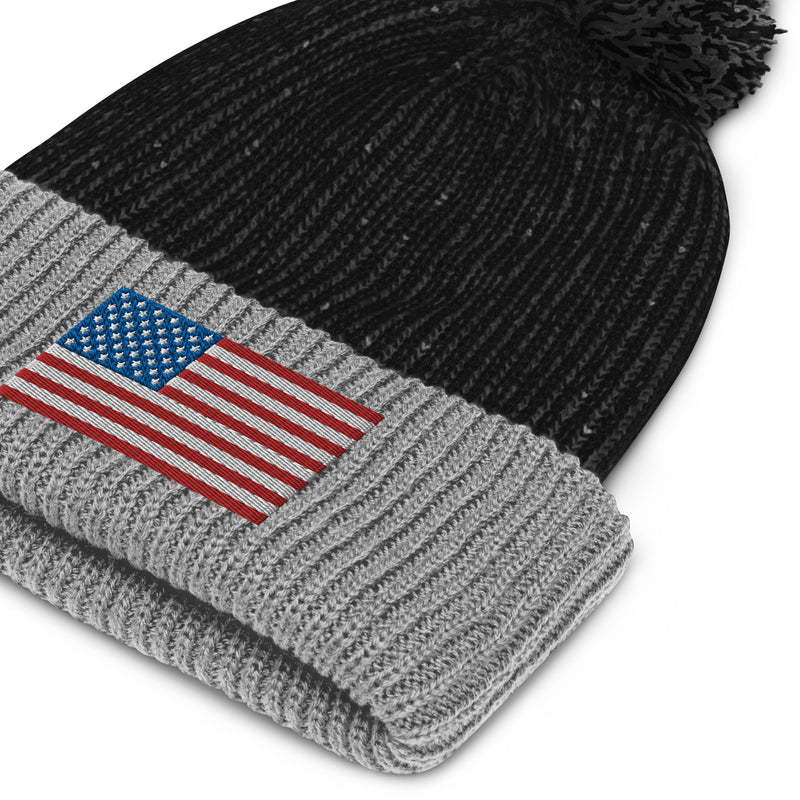 Pom-Pom Beanie - USA Flag (Embroidered Flag)