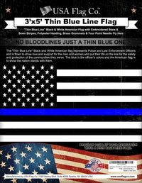 Thin Blue Line American Flag (3x5 foot) Embroidered Stars & Sewn Stripes - USA Flag Co.