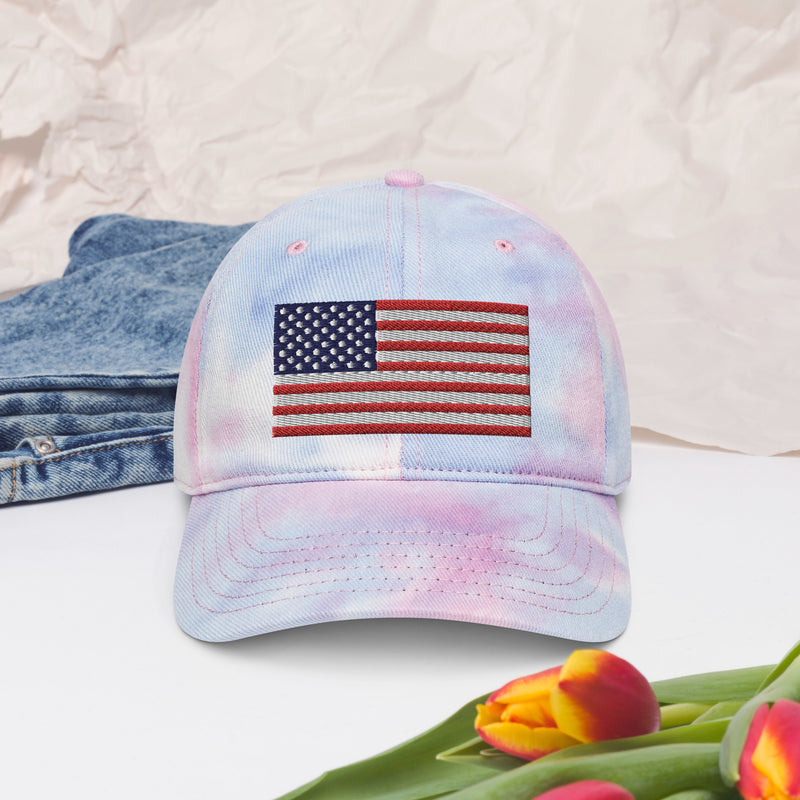 Tie Dye Hat American Flag (Embroidered Flag)