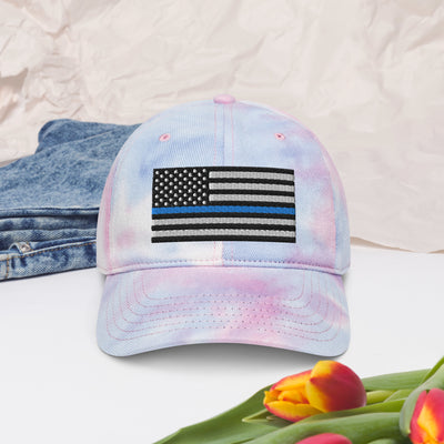 Tie Dye Hat Thin Blue Line Flag (Embroidered Flag)