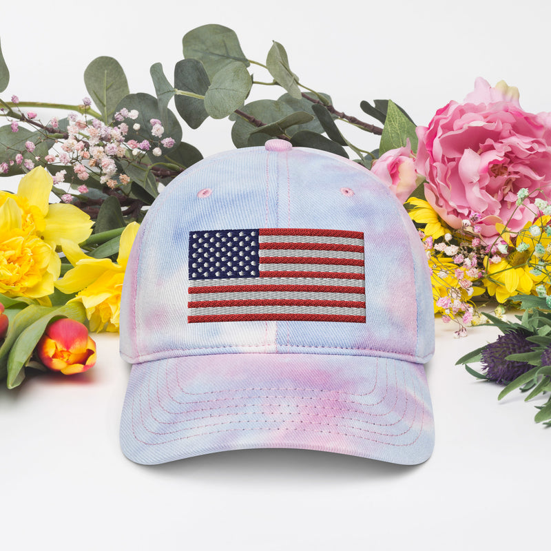 Tie Dye Hat American Flag (Embroidered Flag)