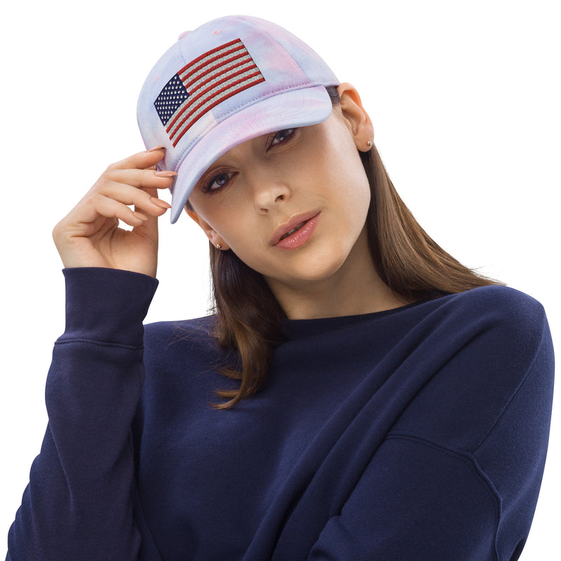 Tie Dye Hat American Flag (Embroidered Flag)