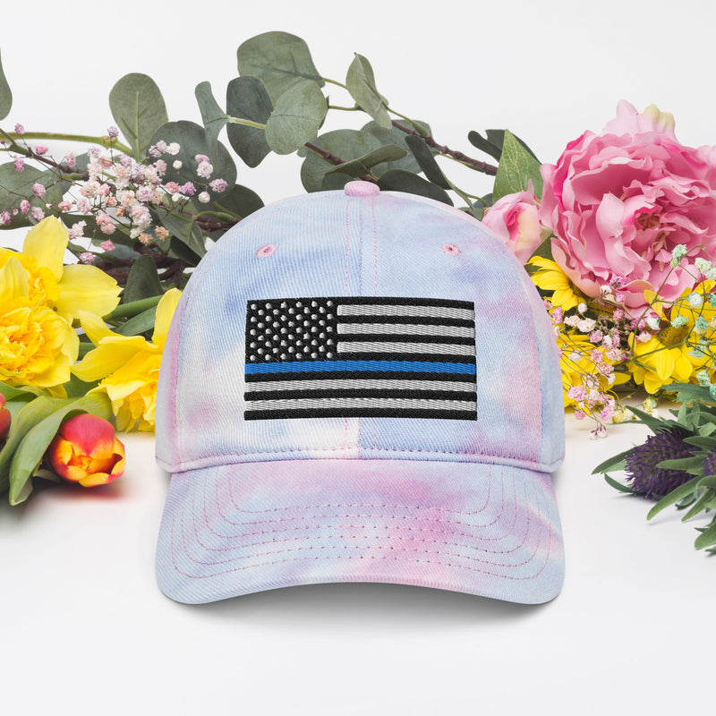 Tie Dye Hat Thin Blue Line Flag (Embroidered Flag)