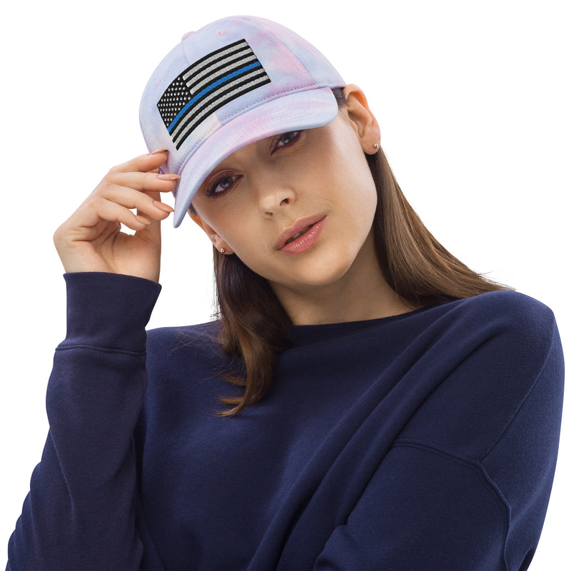 Tie Dye Hat Thin Blue Line Flag (Embroidered Flag)