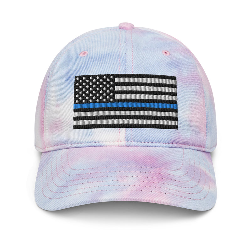 Tie Dye Hat Thin Blue Line Flag (Embroidered Flag)