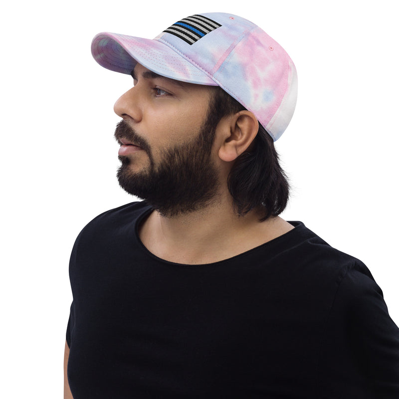 Tie Dye Hat Thin Blue Line Flag (Embroidered Flag)