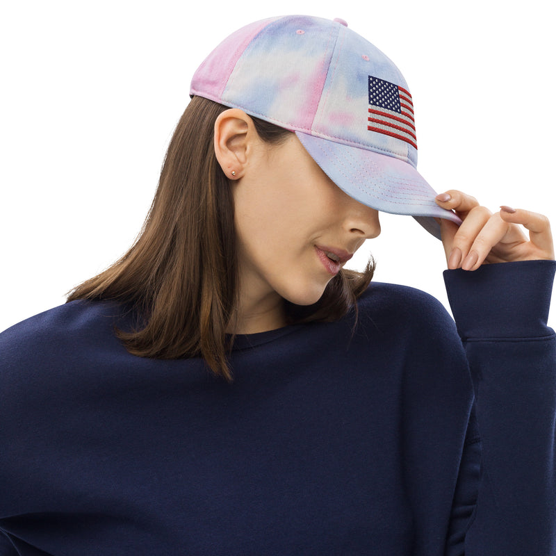 Tie Dye Hat American Flag (Embroidered Flag)