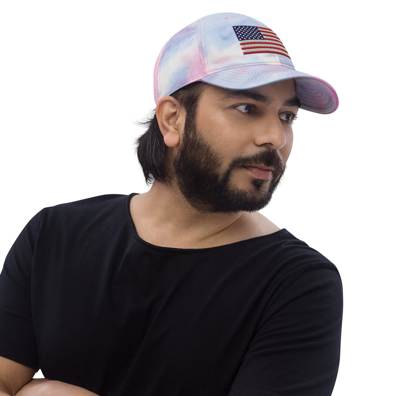 Tie Dye Hat American Flag (Embroidered Flag)