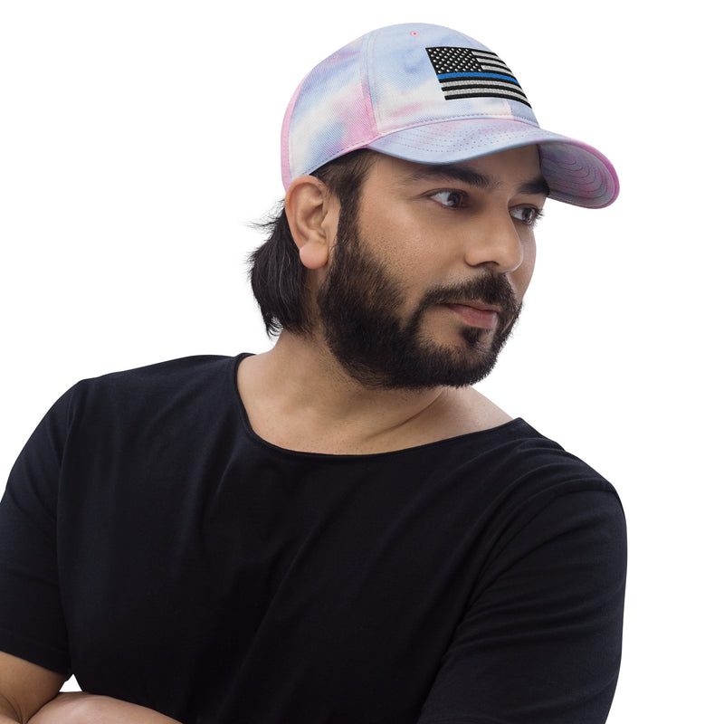 Tie Dye Hat Thin Blue Line Flag (Embroidered Flag)