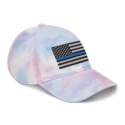 Tie Dye Hat Thin Blue Line Flag (Embroidered Flag)