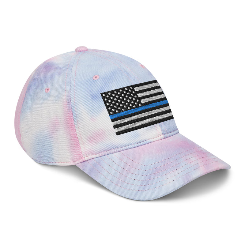 Tie Dye Hat Thin Blue Line Flag (Embroidered Flag)