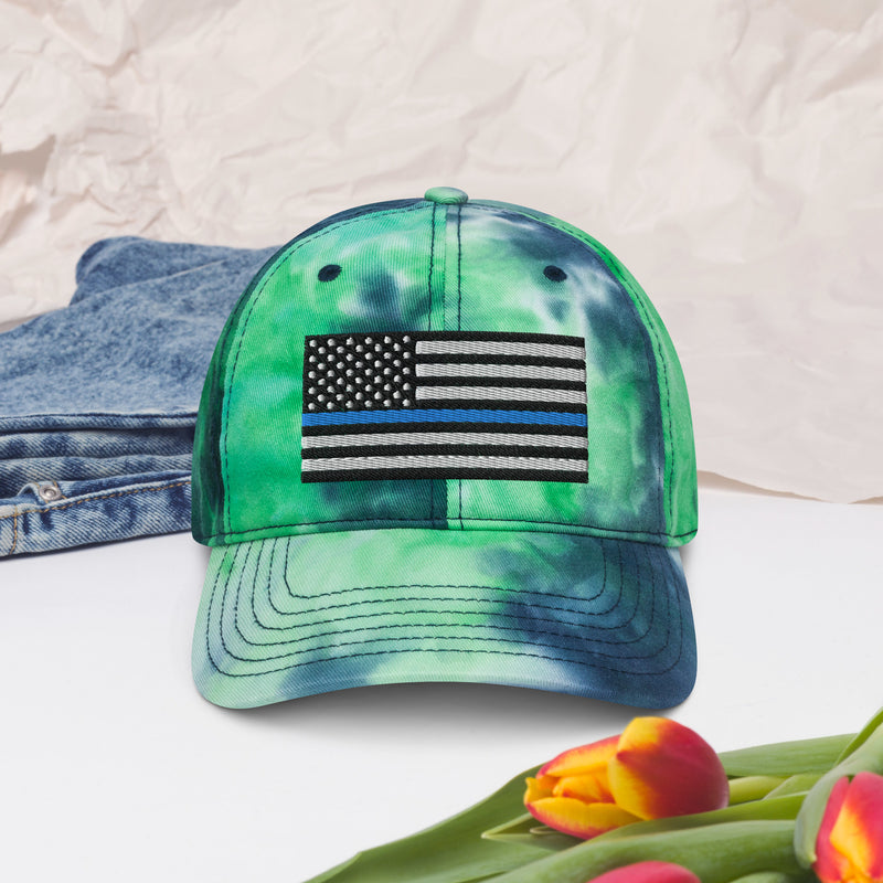 Tie Dye Hat Thin Blue Line Flag (Embroidered Flag)
