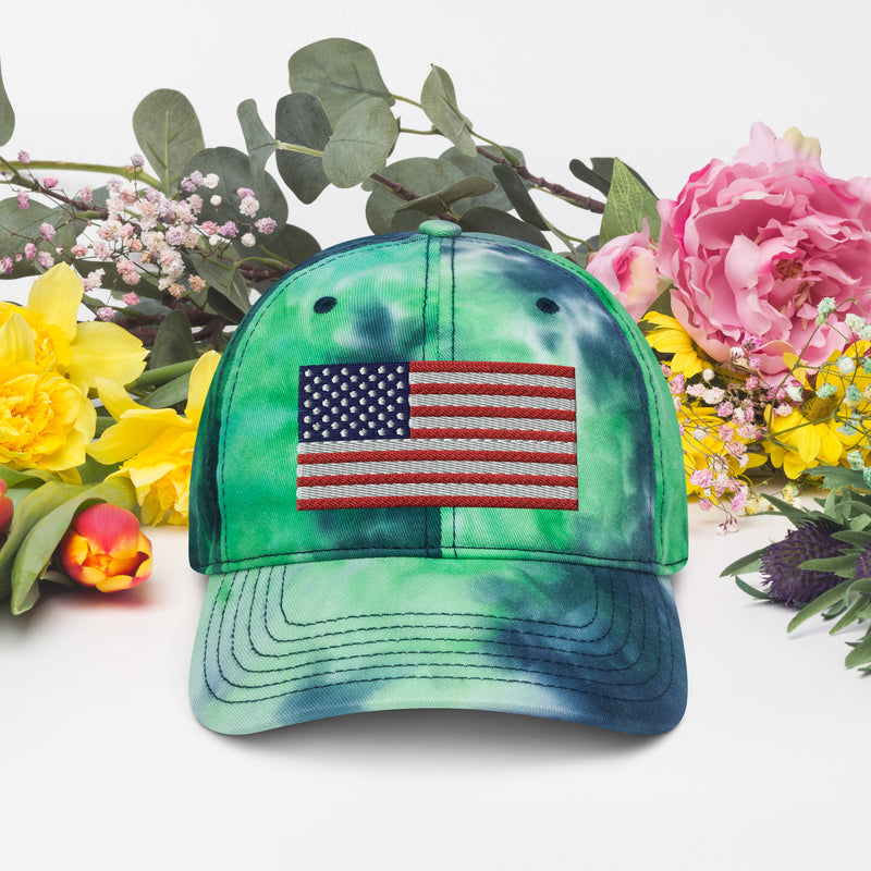 Tie Dye Hat American Flag (Embroidered Flag)