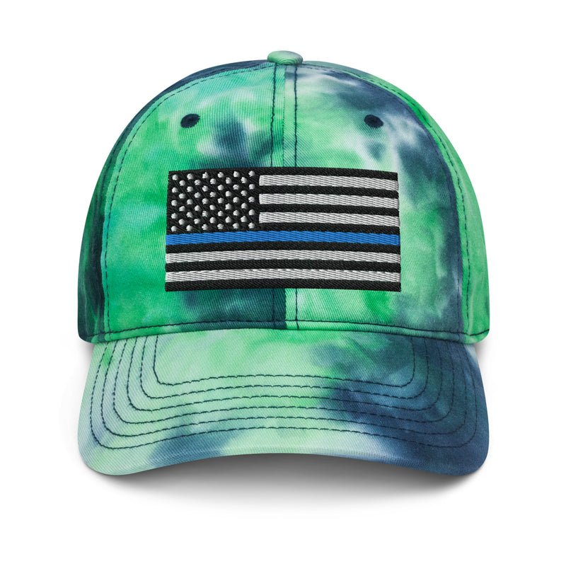 Tie Dye Hat Thin Blue Line Flag (Embroidered Flag)
