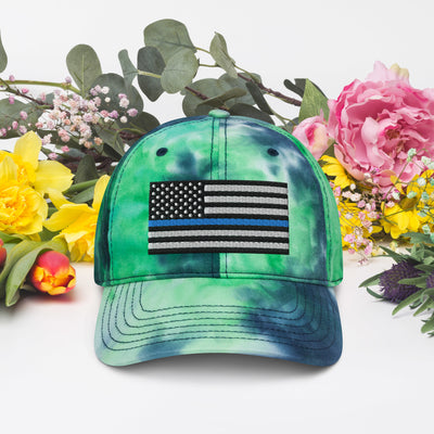 Tie Dye Hat Thin Blue Line Flag (Embroidered Flag)