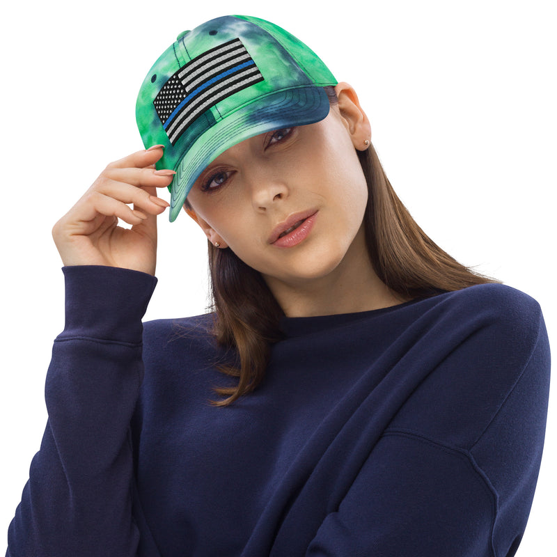 Tie Dye Hat Thin Blue Line Flag (Embroidered Flag)