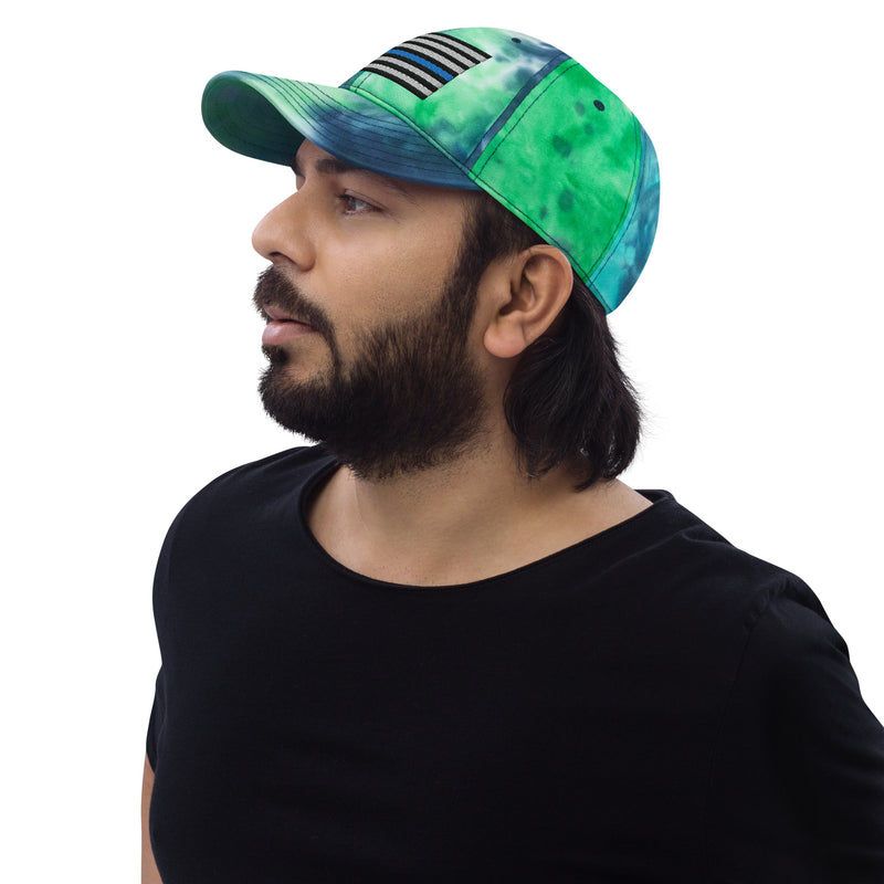 Tie Dye Hat Thin Blue Line Flag (Embroidered Flag)