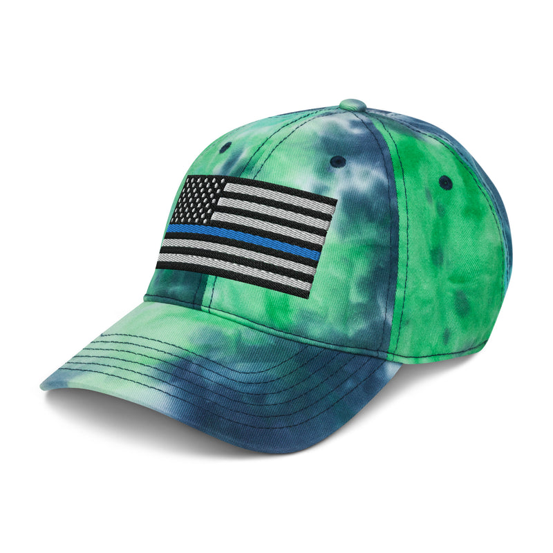 Tie Dye Hat Thin Blue Line Flag (Embroidered Flag)