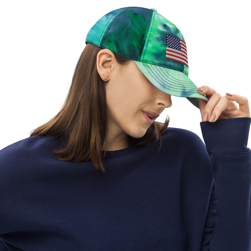 Tie Dye Hat American Flag (Embroidered Flag)