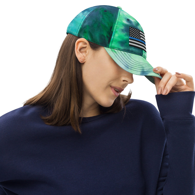Tie Dye Hat Thin Blue Line Flag (Embroidered Flag)