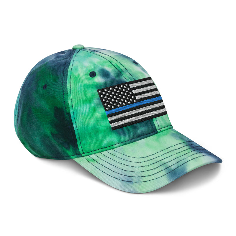 Tie Dye Hat Thin Blue Line Flag (Embroidered Flag)