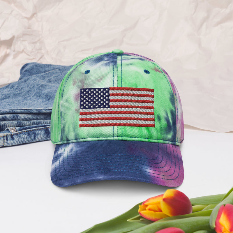 Tie Dye Hat American Flag (Embroidered Flag)