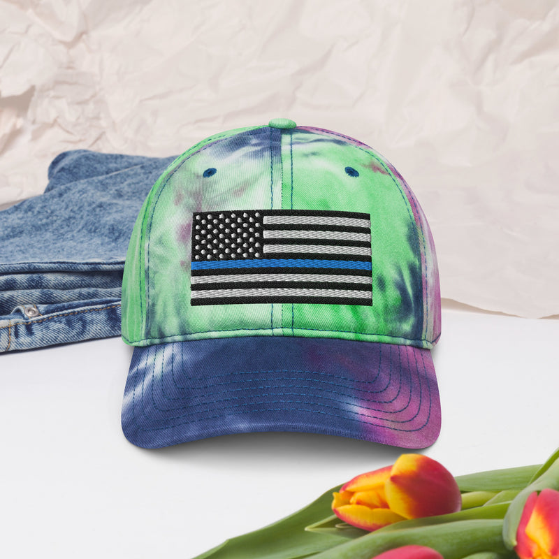 Tie Dye Hat Thin Blue Line Flag (Embroidered Flag)