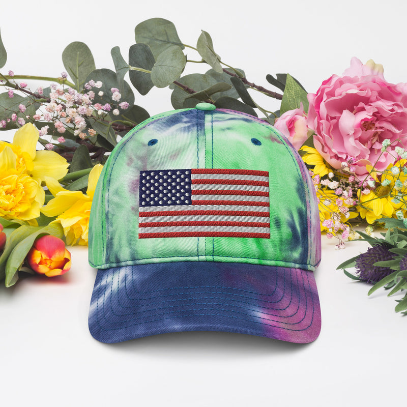 Tie Dye Hat American Flag (Embroidered Flag)