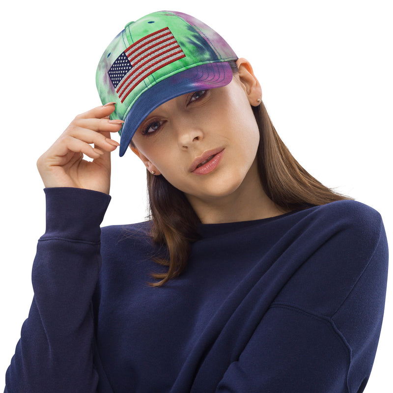 Tie Dye Hat American Flag (Embroidered Flag)
