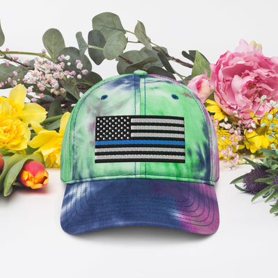 Tie Dye Hat Thin Blue Line Flag (Embroidered Flag)