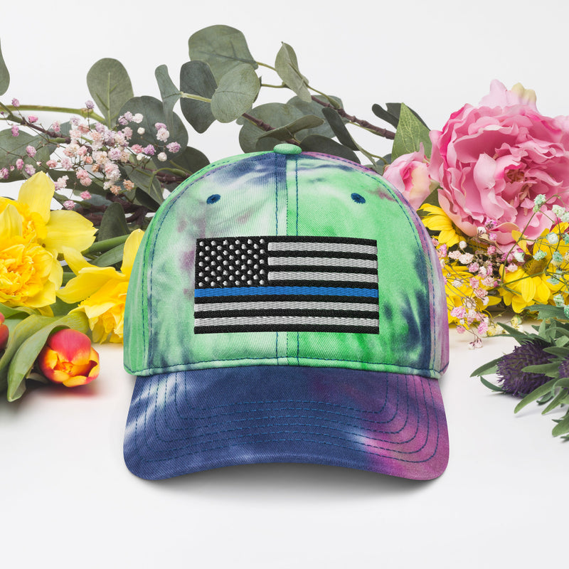 Tie Dye Hat Thin Blue Line Flag (Embroidered Flag)