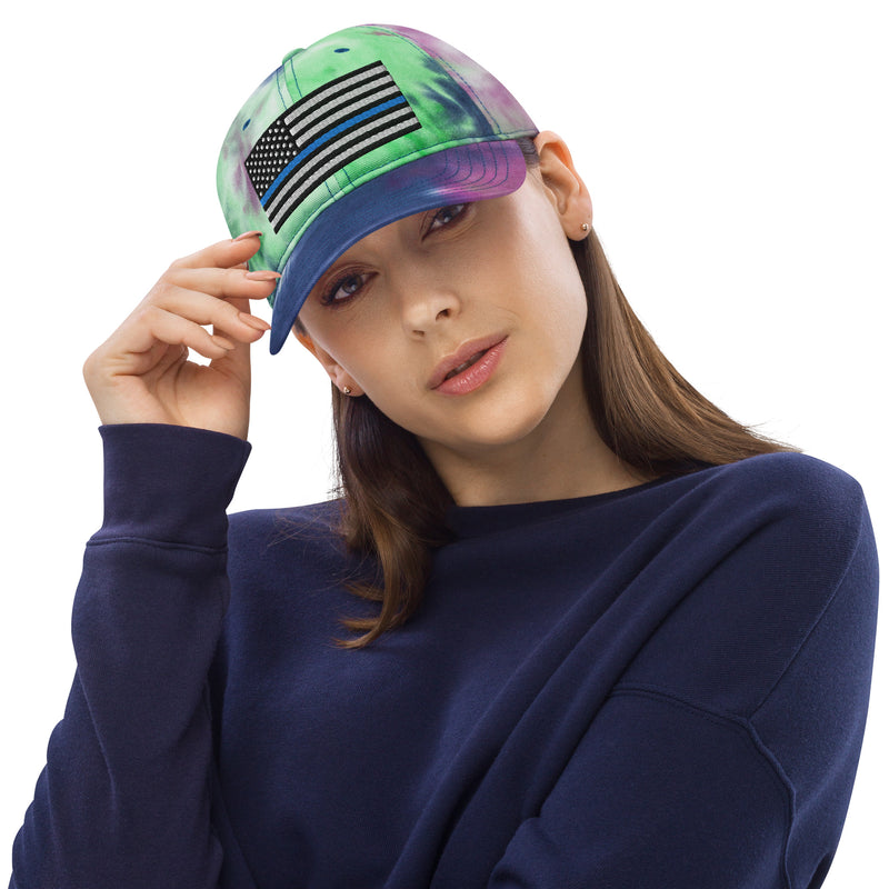 Tie Dye Hat Thin Blue Line Flag (Embroidered Flag)