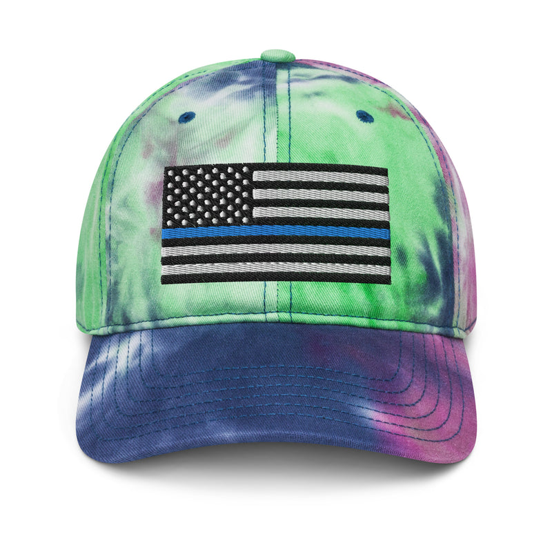 Tie Dye Hat Thin Blue Line Flag (Embroidered Flag)