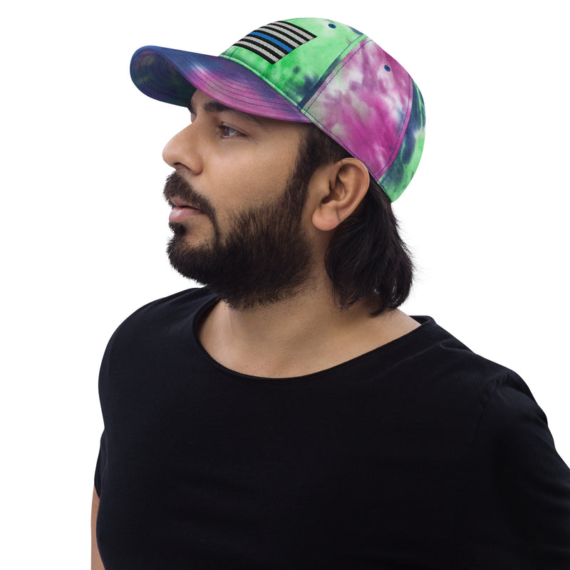 Tie Dye Hat Thin Blue Line Flag (Embroidered Flag)