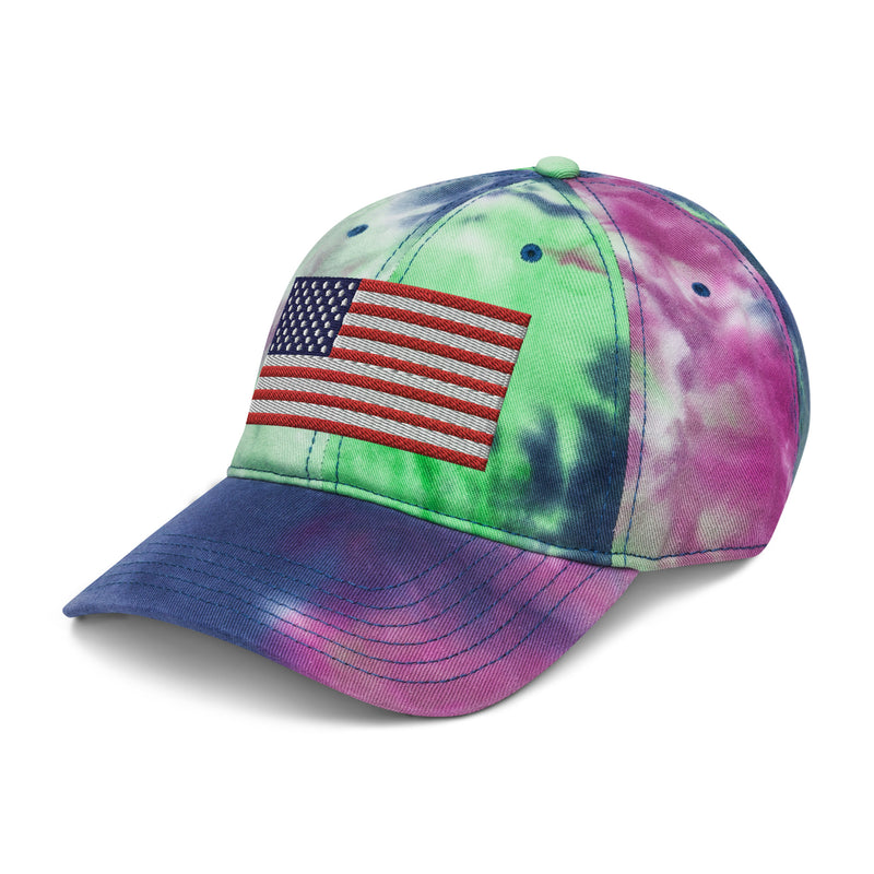Tie Dye Hat American Flag (Embroidered Flag)