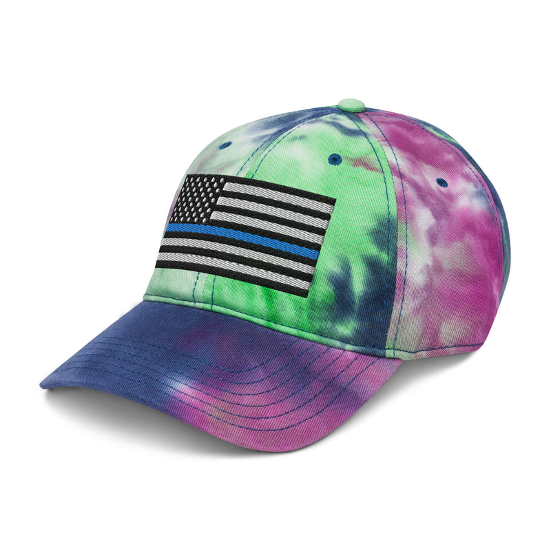 Tie Dye Hat Thin Blue Line Flag (Embroidered Flag)