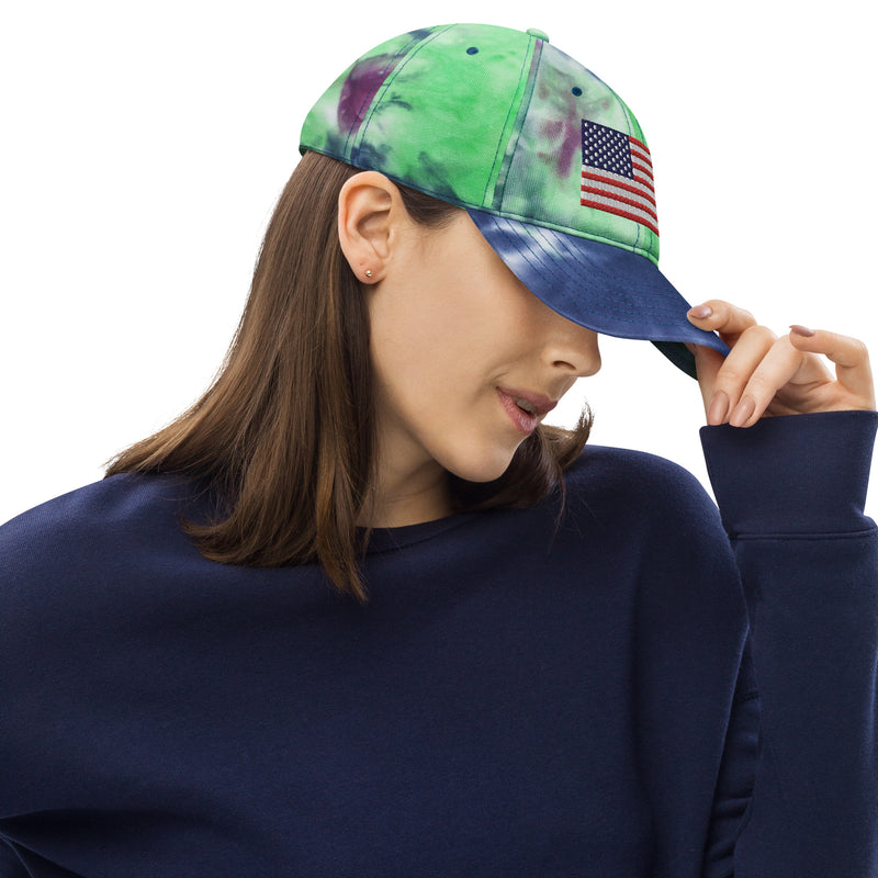 Tie Dye Hat American Flag (Embroidered Flag)
