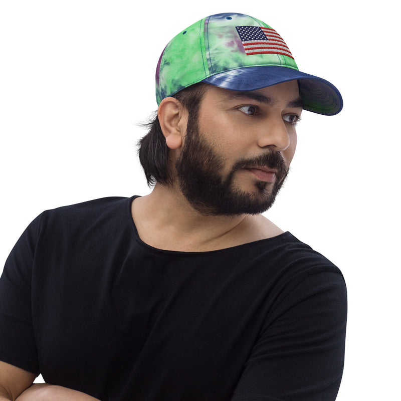 Tie Dye Hat American Flag (Embroidered Flag)
