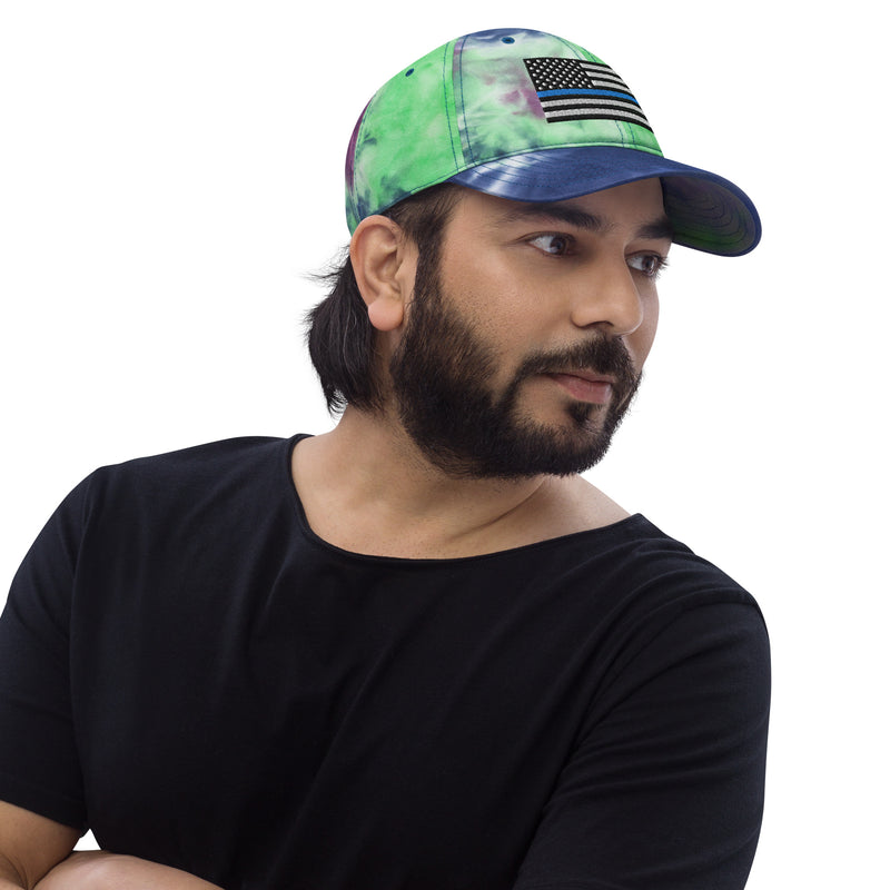 Tie Dye Hat Thin Blue Line Flag (Embroidered Flag)