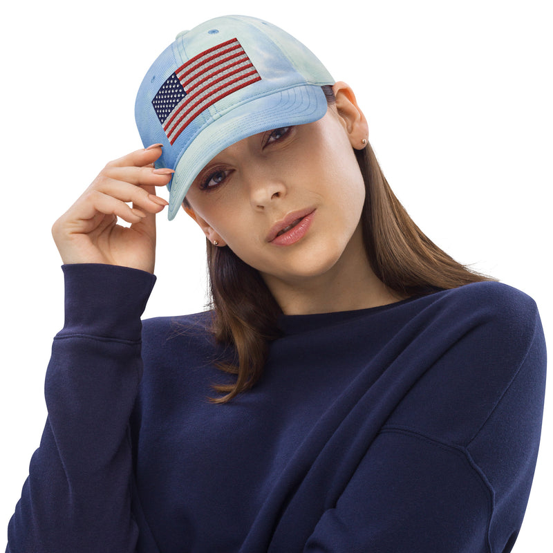 Tie Dye Hat American Flag (Embroidered Flag)
