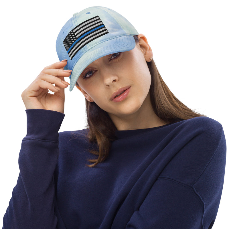 Tie Dye Hat Thin Blue Line Flag (Embroidered Flag)