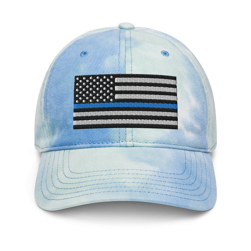 Tie Dye Hat Thin Blue Line Flag (Embroidered Flag)